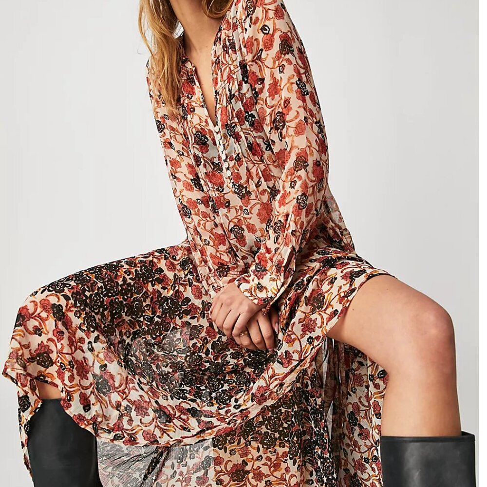 Free People Floral Maxi Dress - Red and Black